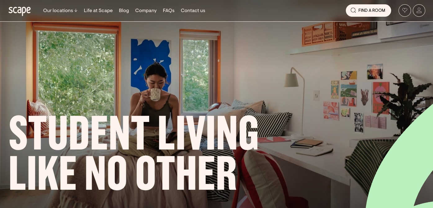 Scape Student Living website homepage after rebrand